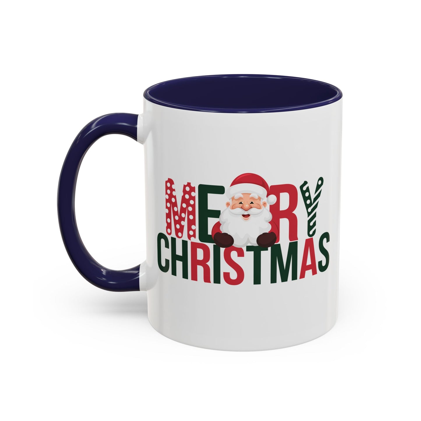 Christmas Mug - Merry Christmas Green & Red Text Santa
