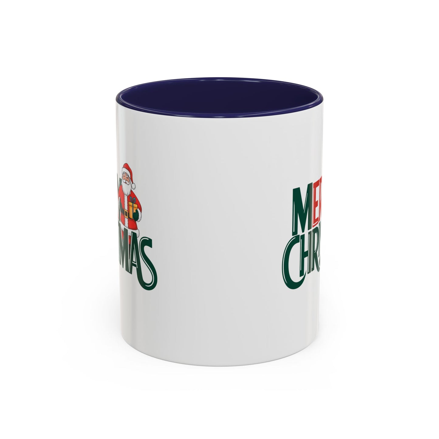 Christmas Mug - Merry Christmas Green & Red Text Santa Present