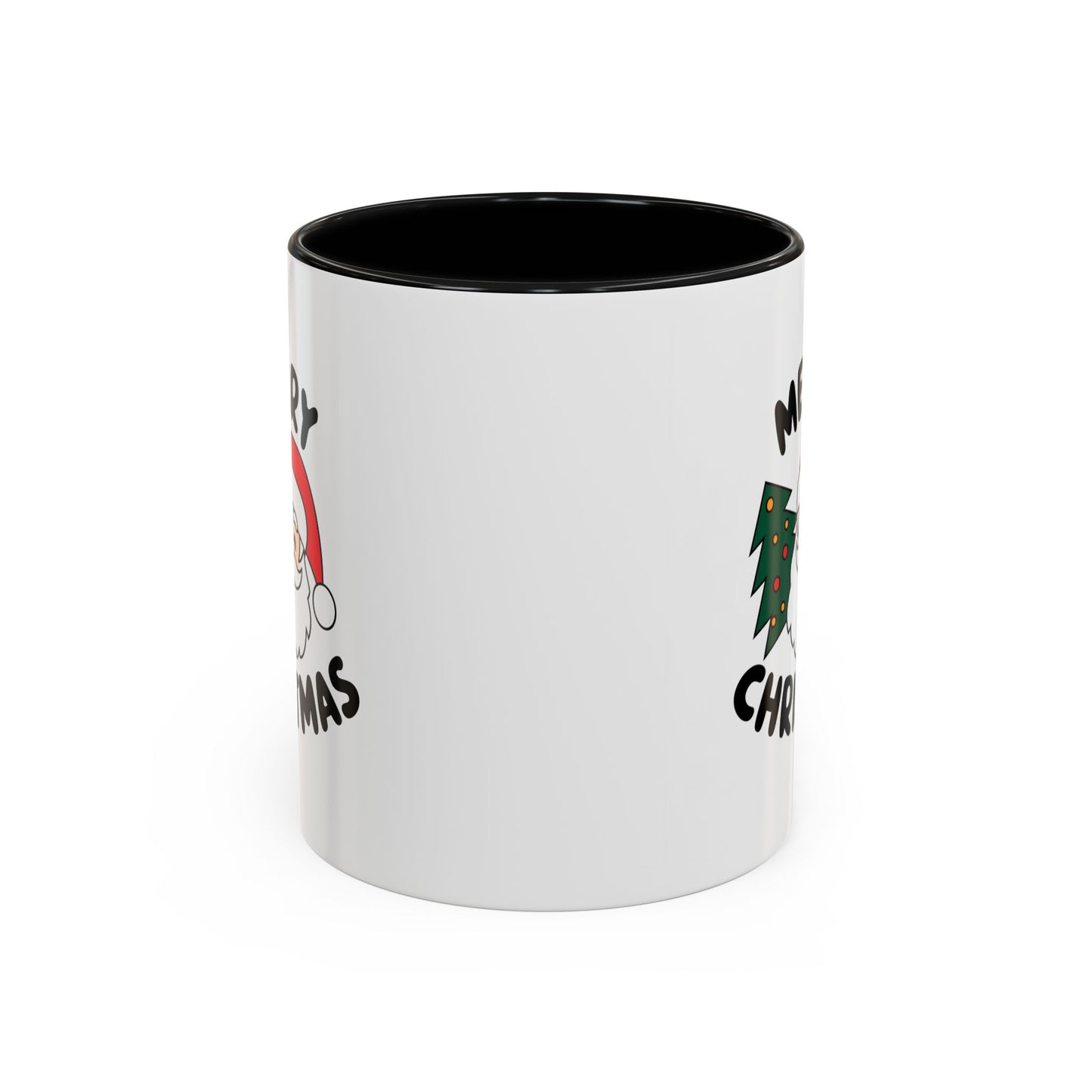 Christmas Mug - Merry Christmas Black Text Santa Tree