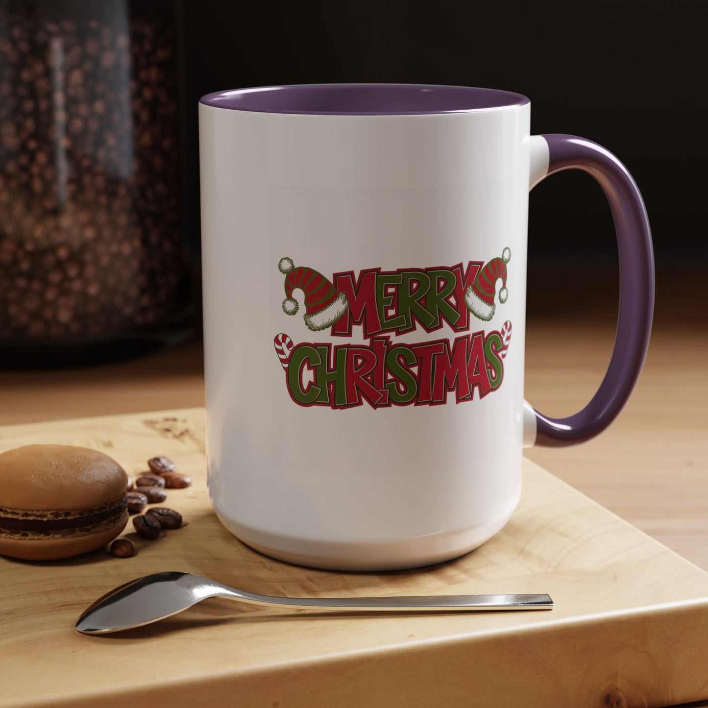 Christmas Mug - Merry Christmas Red & Green Text Hats Candy Canes
