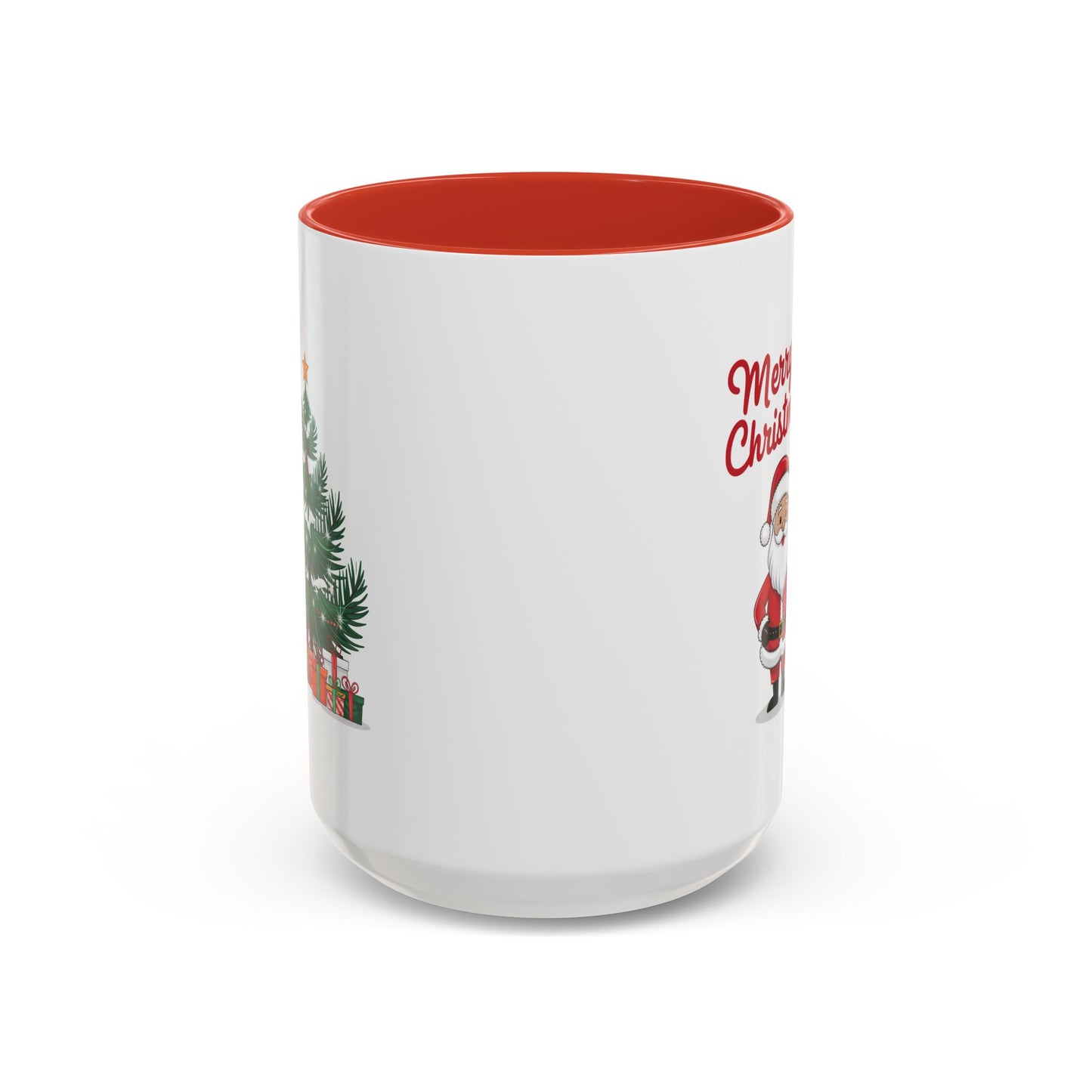 Christmas Mug - Merry Christmas Red Text Santa Tree Presents