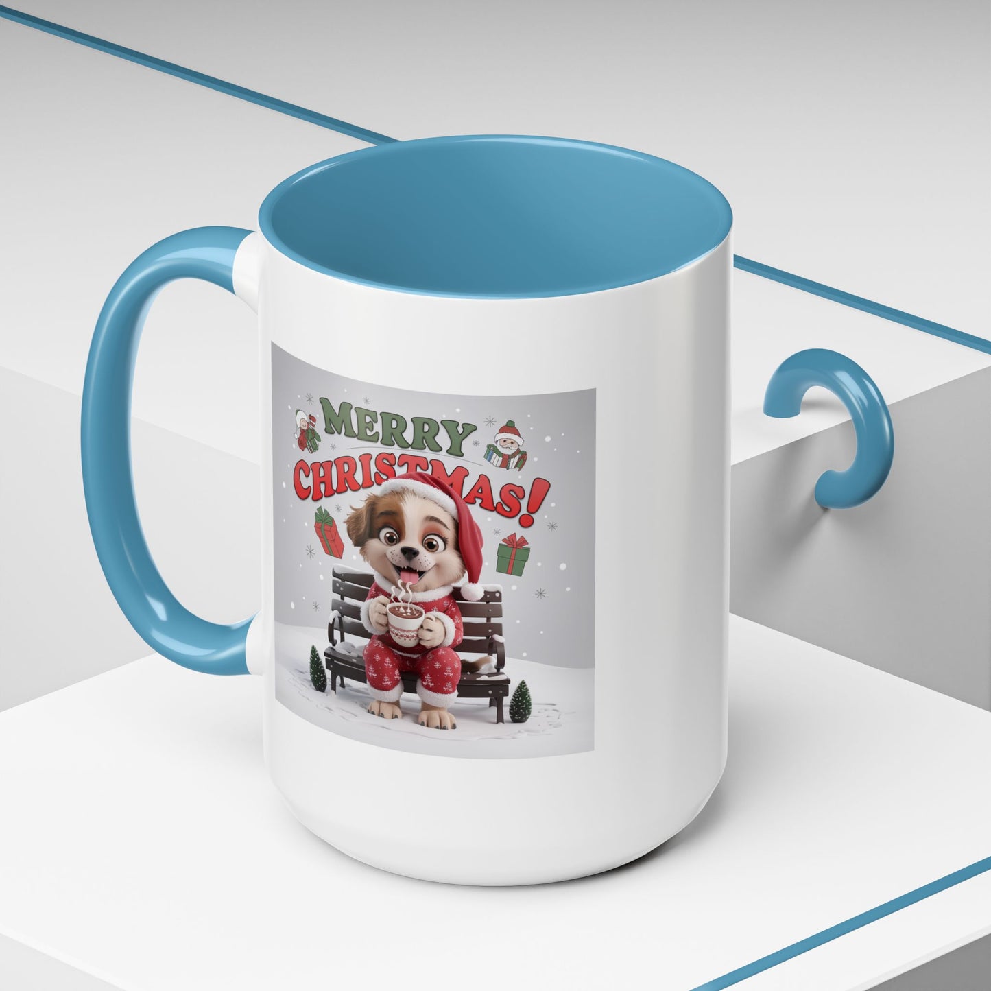 Christmas Mug - Merry Christmas Red Text Puppy Red Top
