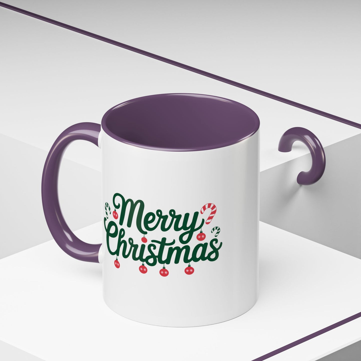 Christmas Mug - Merry Christmas Green Text Ornaments Candy Canes