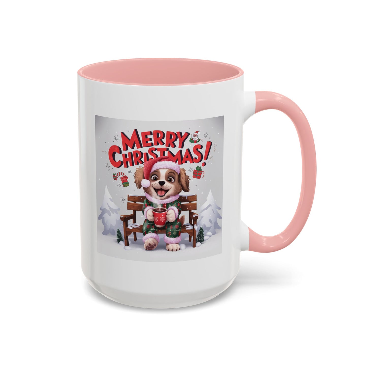 Christmas Mug - Merry Christmas Red Text Puppy Green & Red Top