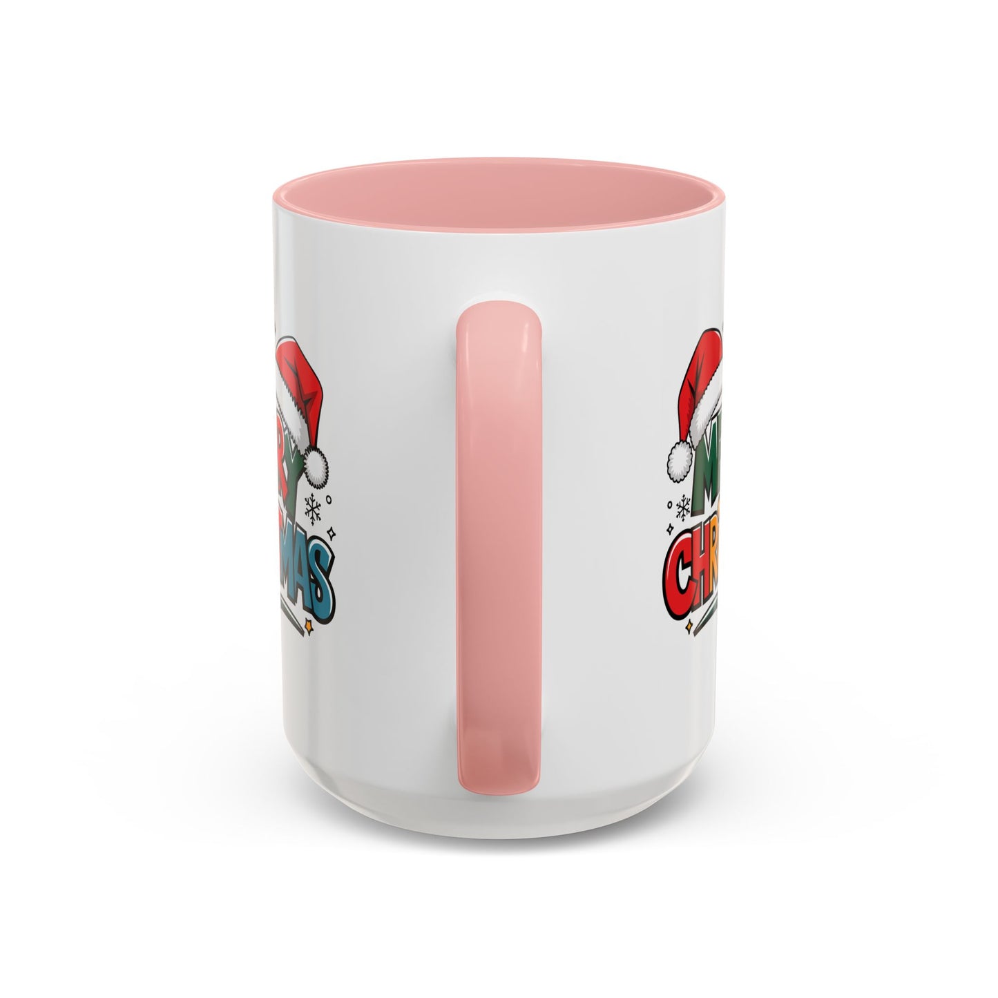 Christmas Mug - Merry Christmas Green Red Yellow and Blue Text Red Hats