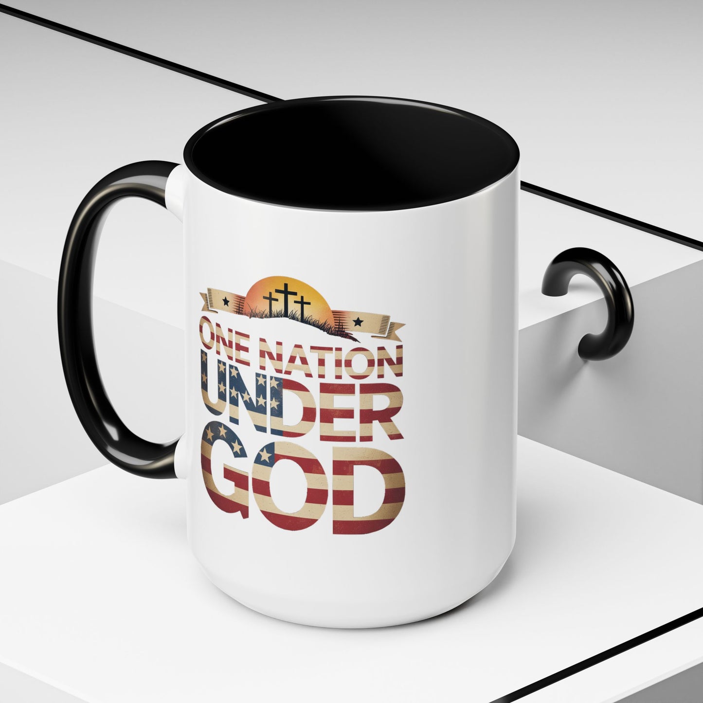 4th of July Mug - One Nation Under God Cross Flag