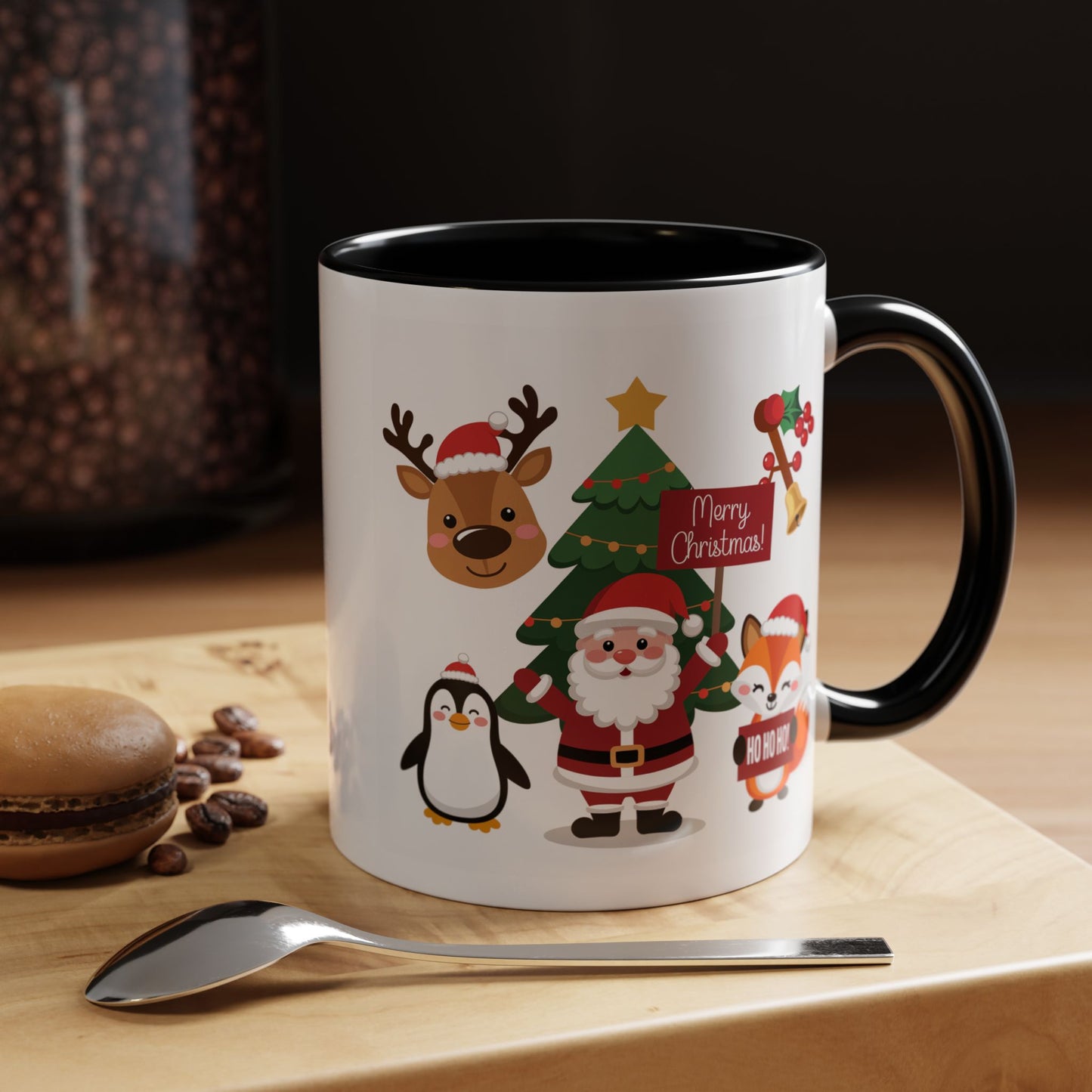 Christmas - Merry Christmas White Text Santa Reindeer Penguin Fox