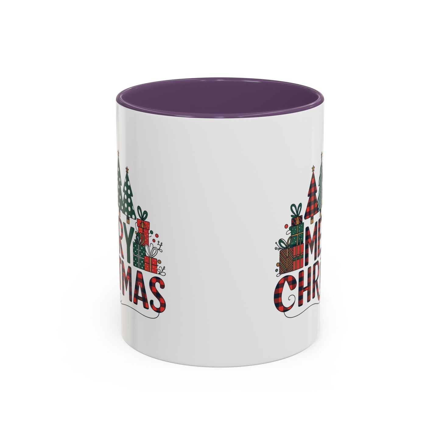Christmas Mug - Merry Christmas Tartan Text Trees Presents