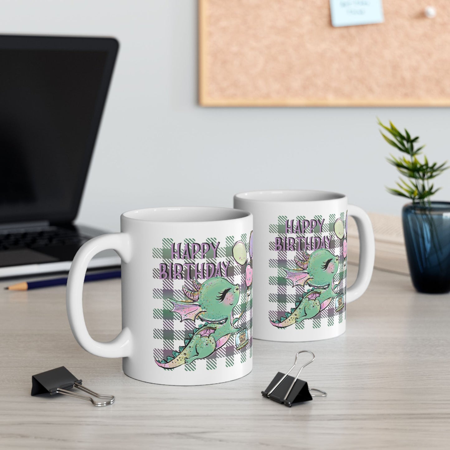 Birthday Mug - Happy Birthday Dragon With Balloons
