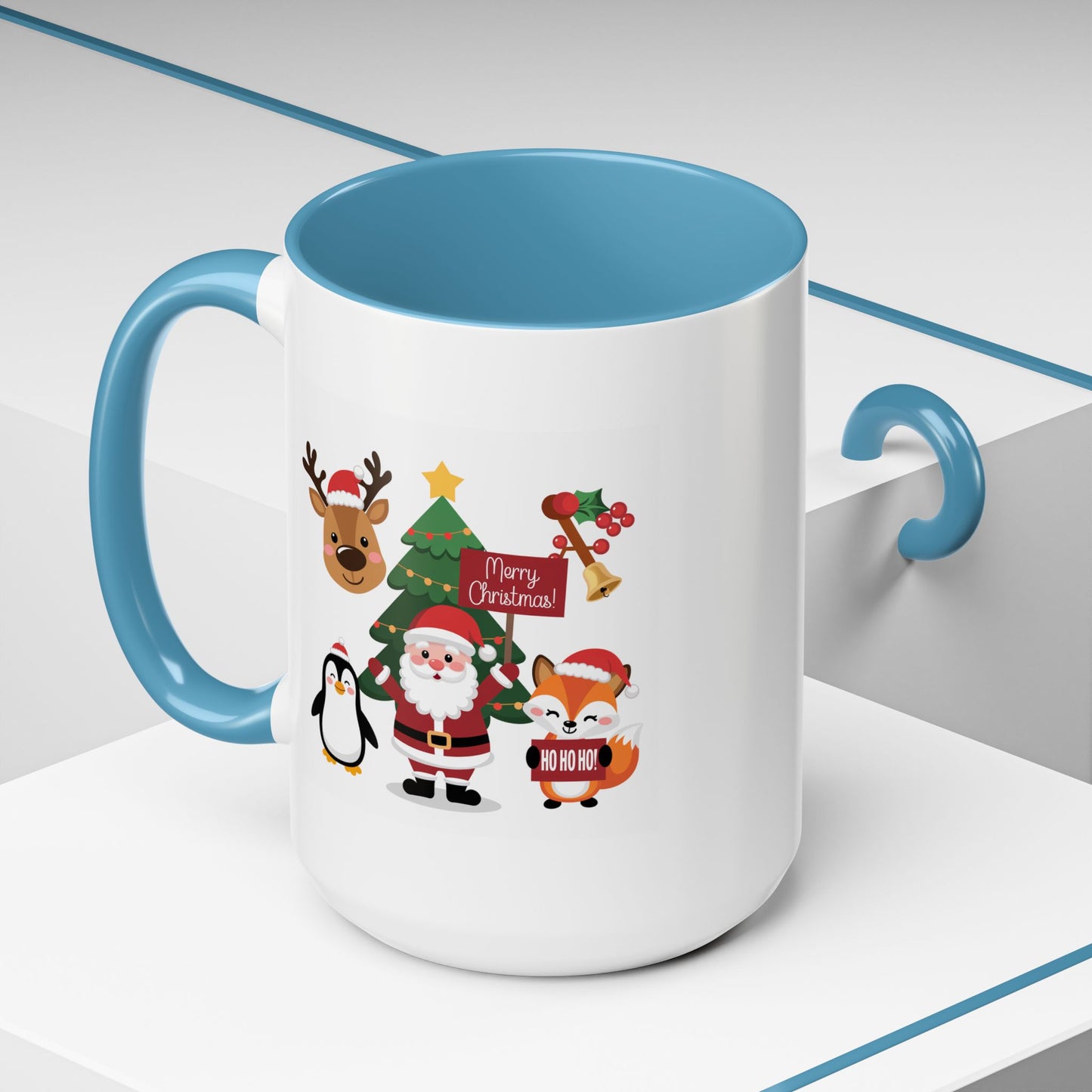 Christmas - Merry Christmas White Text Santa Reindeer Penguin Fox