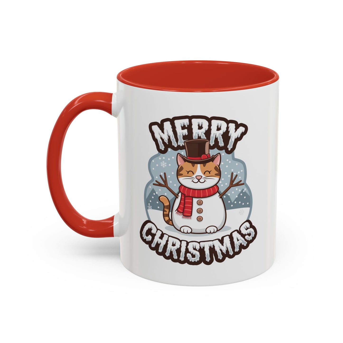 Christmas Mug - Merry Christmas Black & White Text Snowman Cat
