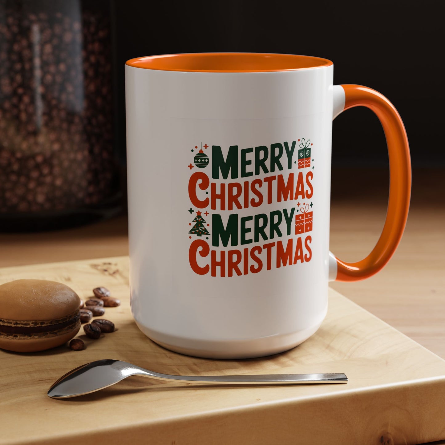 Christmas Mug - Green & Red Text Tree Presents
