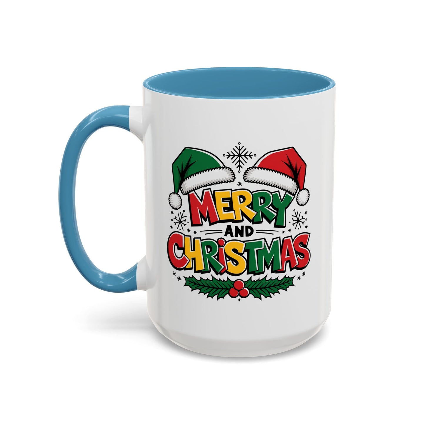 Christmas Mug - Merry Christmas Red Yellow & Green Text Green & Red Hat