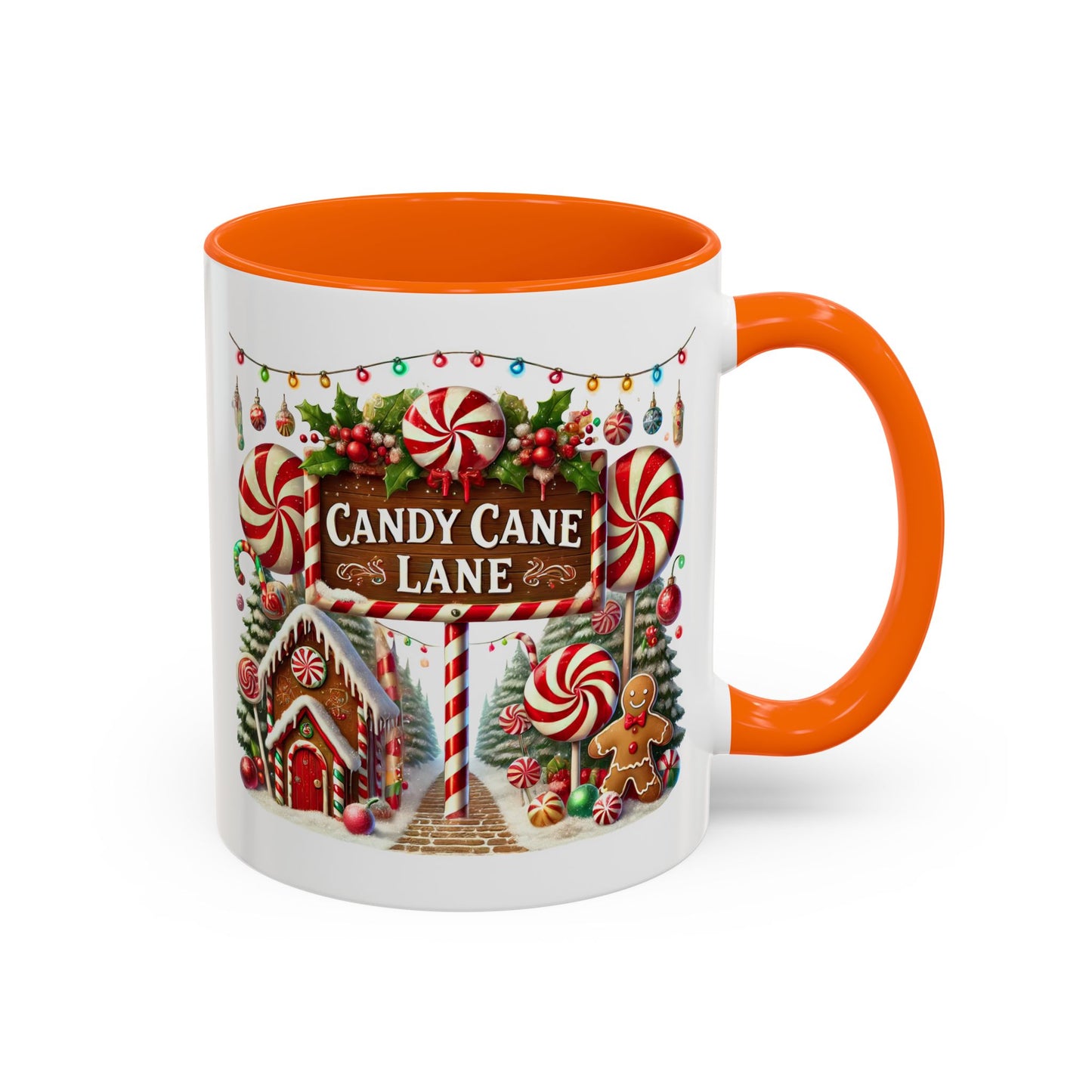 Christmas Mug - Candy Cane Lane White Text Ornaments Candy