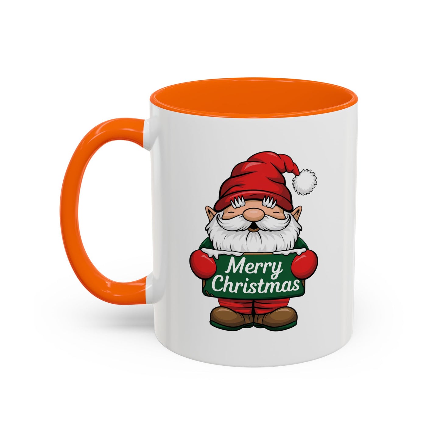 Christmas Mug - Merry Christmas White & Green Text Gnome Snow