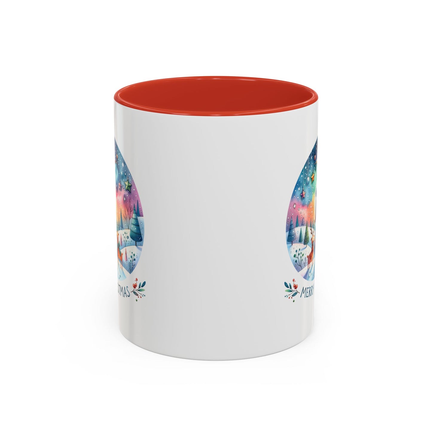 Christmas Mug - Merry Christmas Blue Text Snowman Star Reindeer