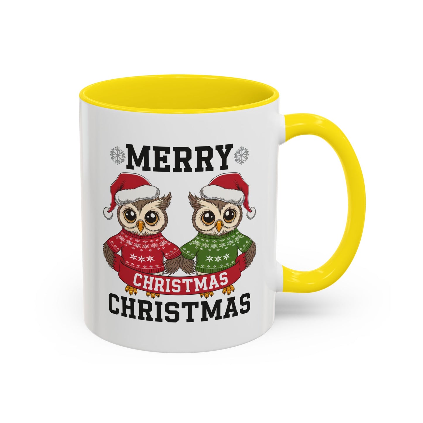 Christmas Mug - Merry Christmas Black Text Owls
