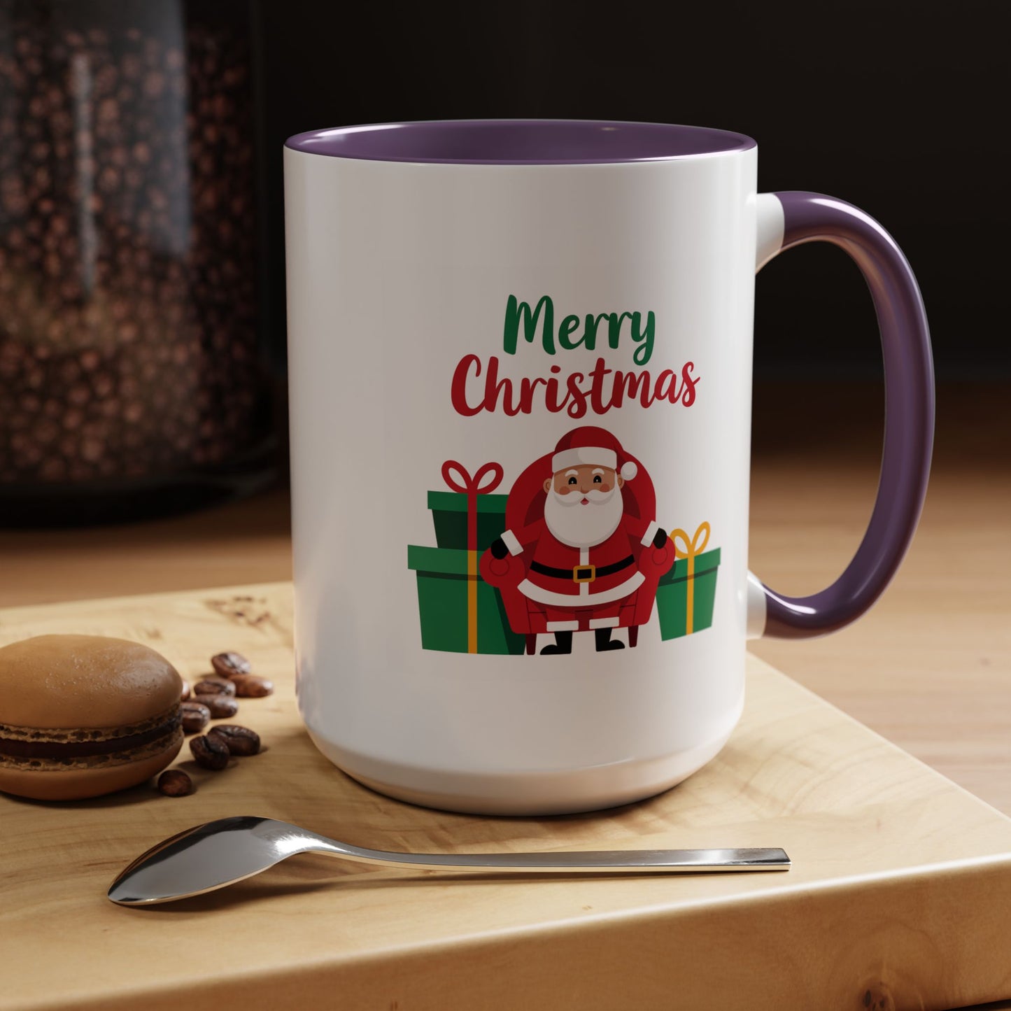 Christmas Mug - Merry Christmas Green & Red Text Santa Presents