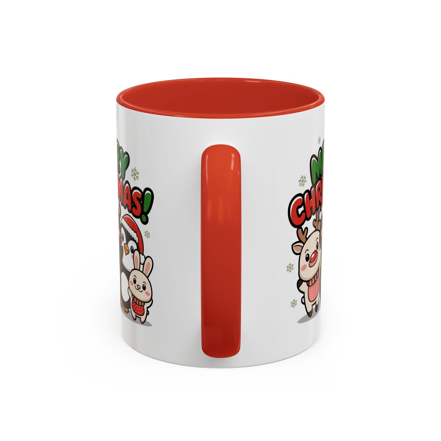Christmas Mug - Merry Christmas Green & Red Text Cute Animals