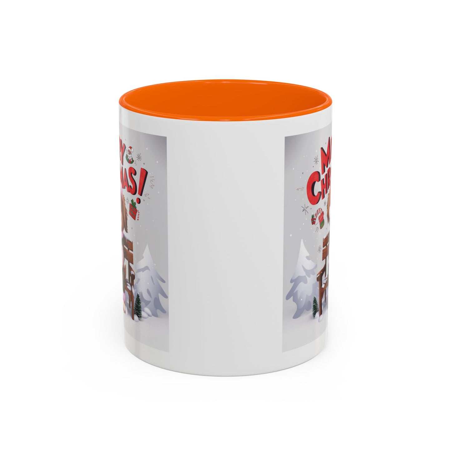 Christmas Mug - Merry Christmas Red Text Puppy Green & Red Top