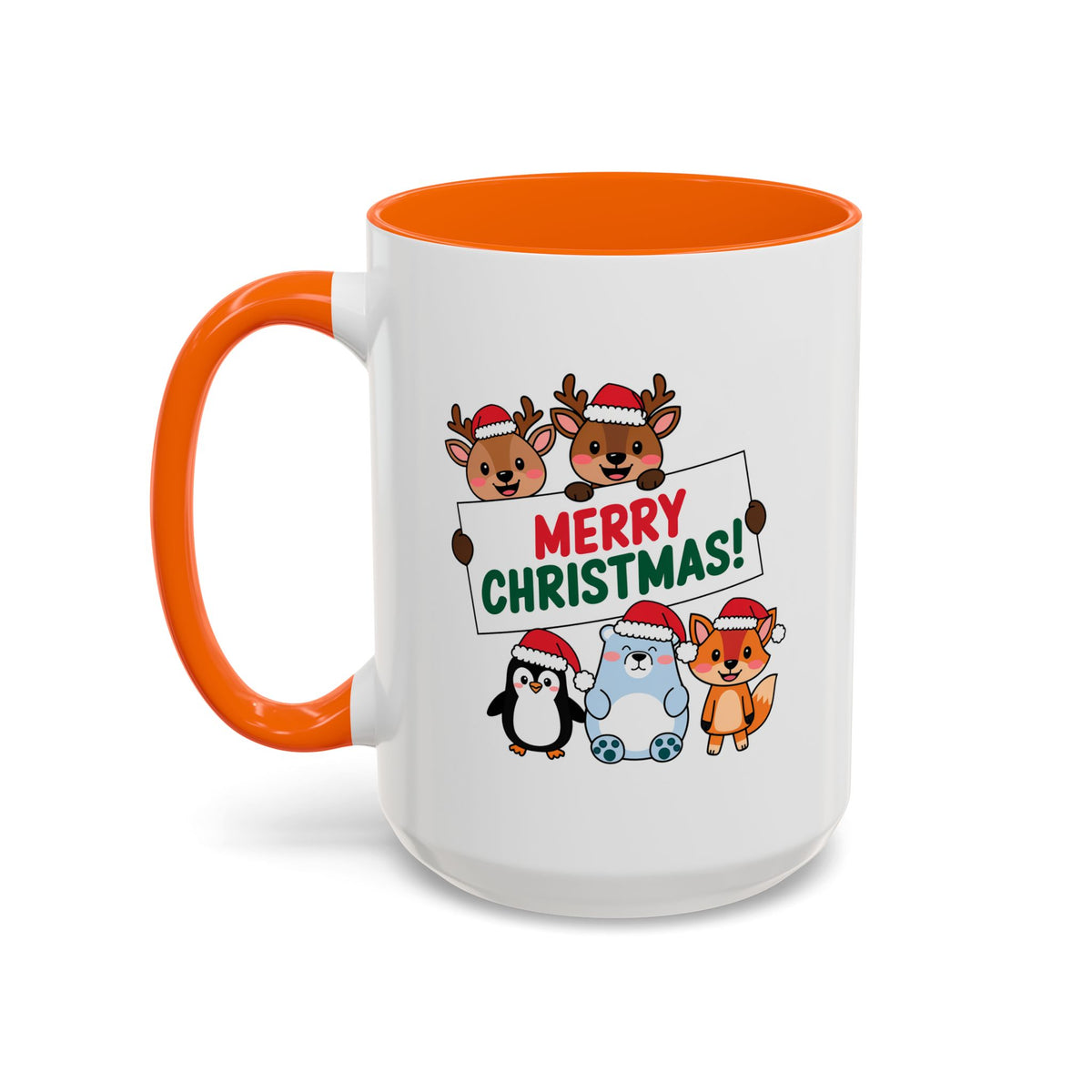 Christmas - Merry Christmas Red & Green Text Reindeer Penguin Bear Fox