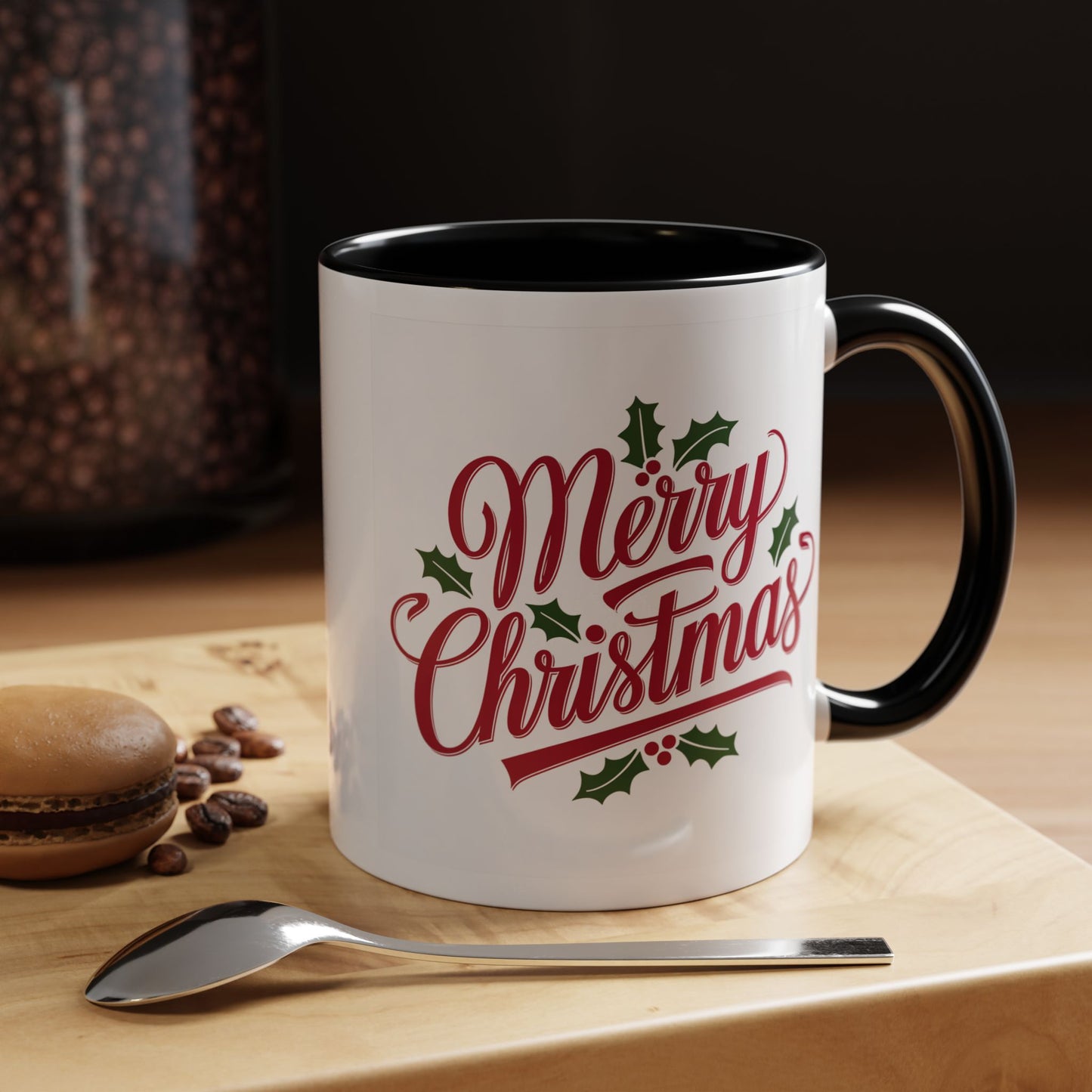 Christmas Mug - Merry Christmas Red Text Mistletoe