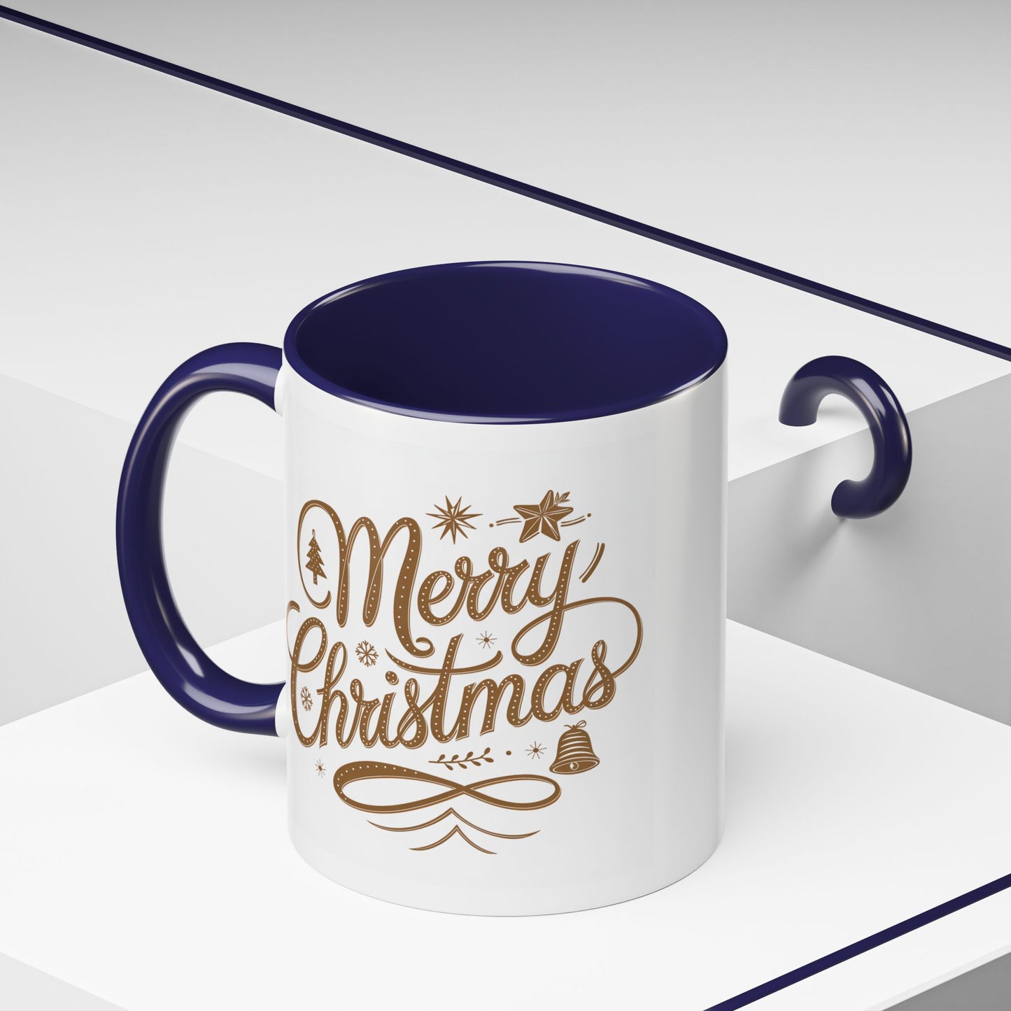 Christmas Mug - Merry Christmas Gold Text Tree Star Ornaments