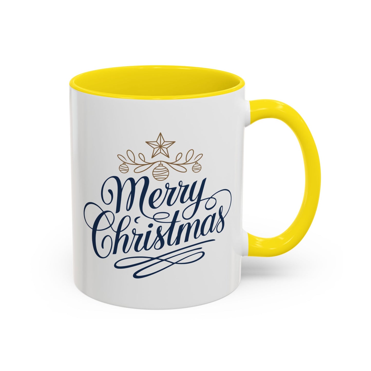 Christmas Mug - Merry Christmas Blue Text Gold Ornaments