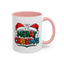 Christmas Mug - Merry Christmas Green Red Yellow and Blue Text Red Hats
