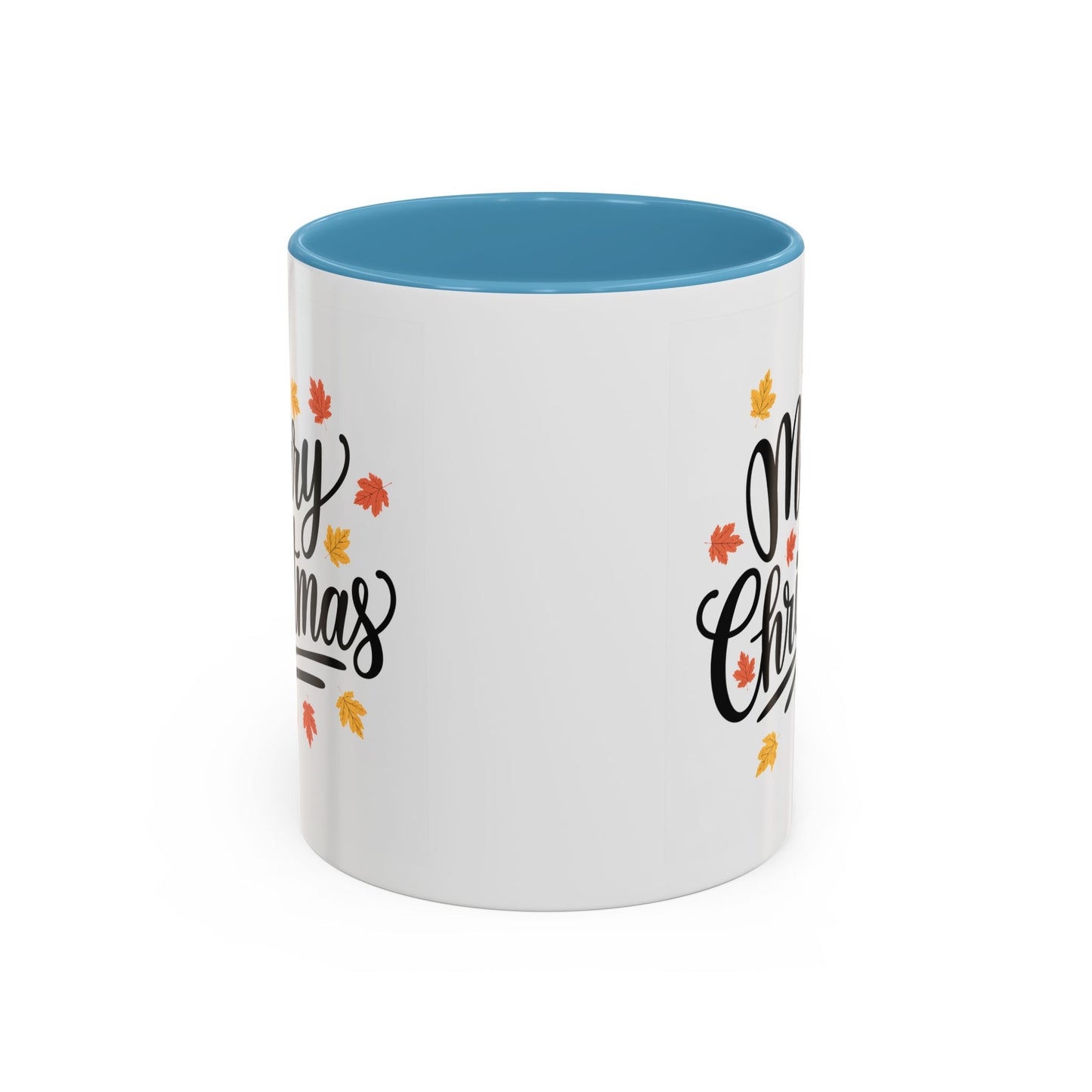 Christmas Mug - Merry Christmas Black Text Fall Leaves