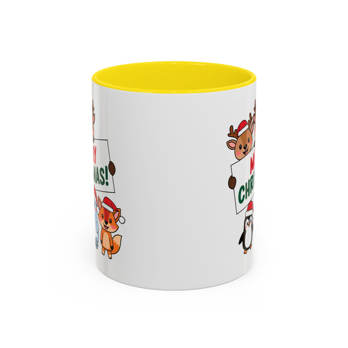 Christmas - Merry Christmas Red & Green Text Reindeer Penguin Bear Fox