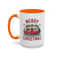 Christmas Mug - Merry Christmas Maroon Text Camper Trees Snowflakes