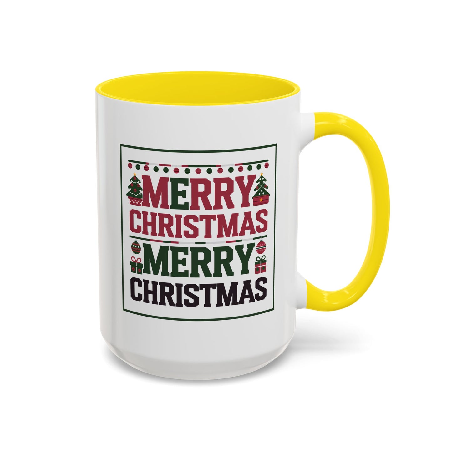 Christmas Mug - Merry Christmas Red Green & Black Text Trees Presents