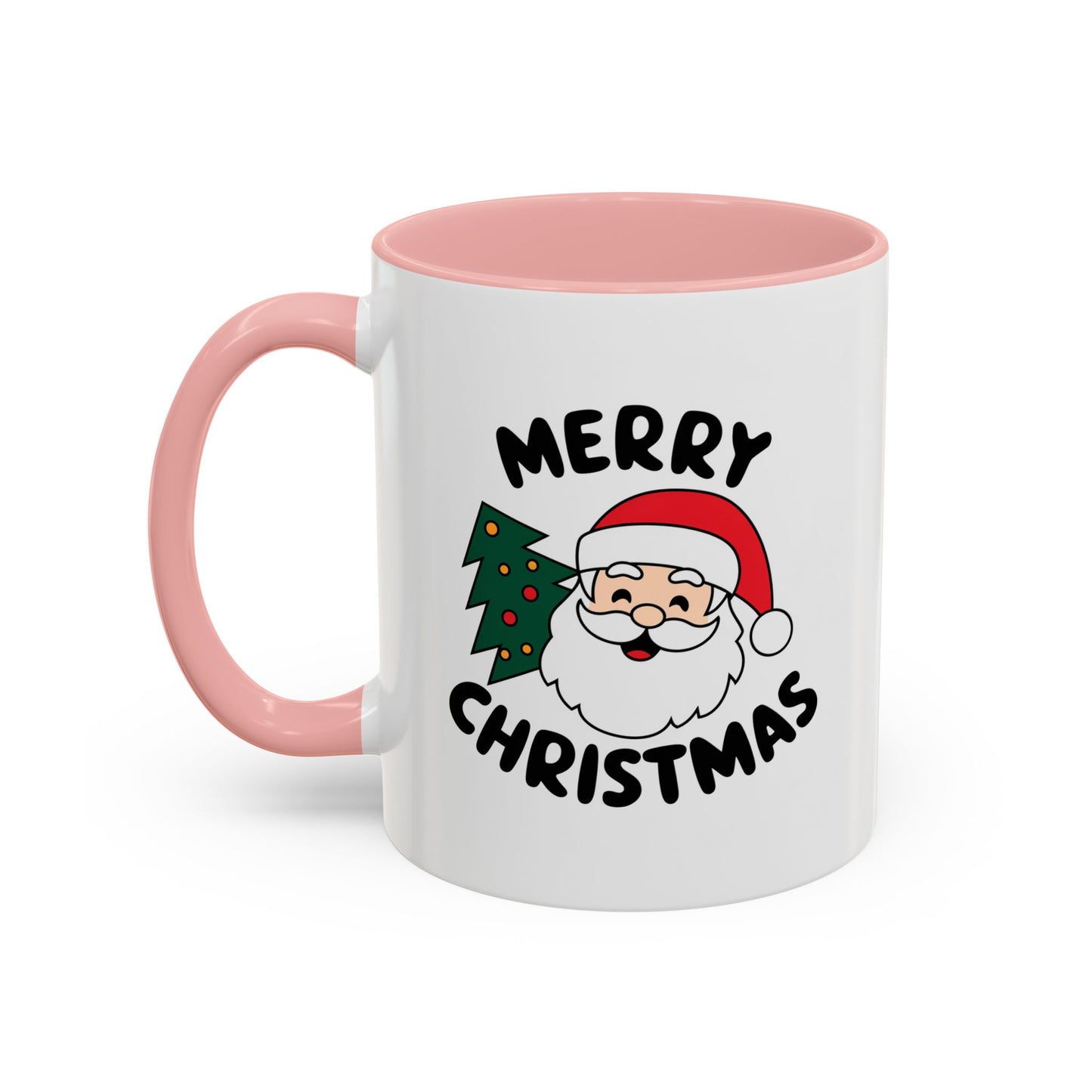 Christmas Mug - Merry Christmas Black Text Santa Tree
