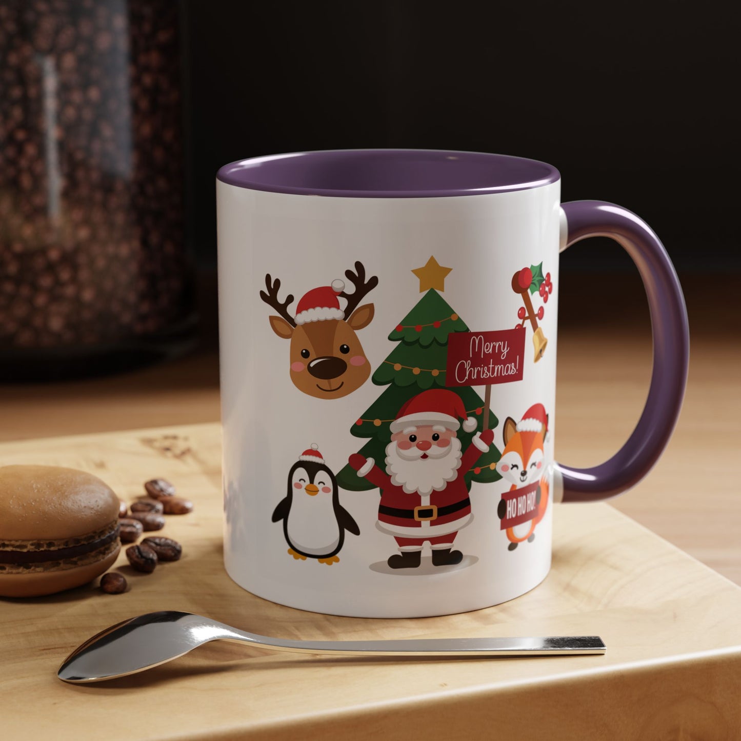 Christmas - Merry Christmas White Text Santa Reindeer Penguin Fox