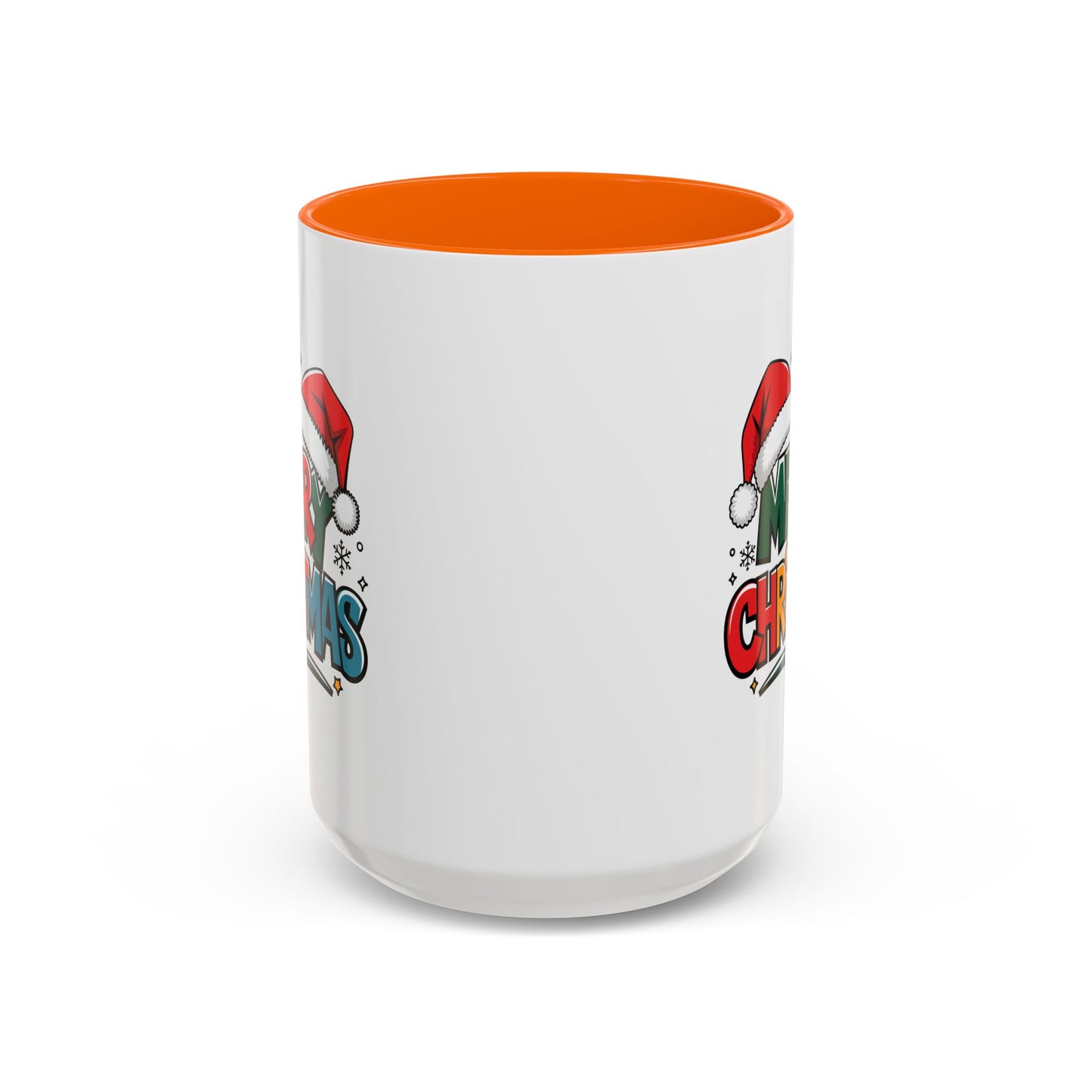 Christmas Mug - Merry Christmas Green Red Yellow and Blue Text Red Hats