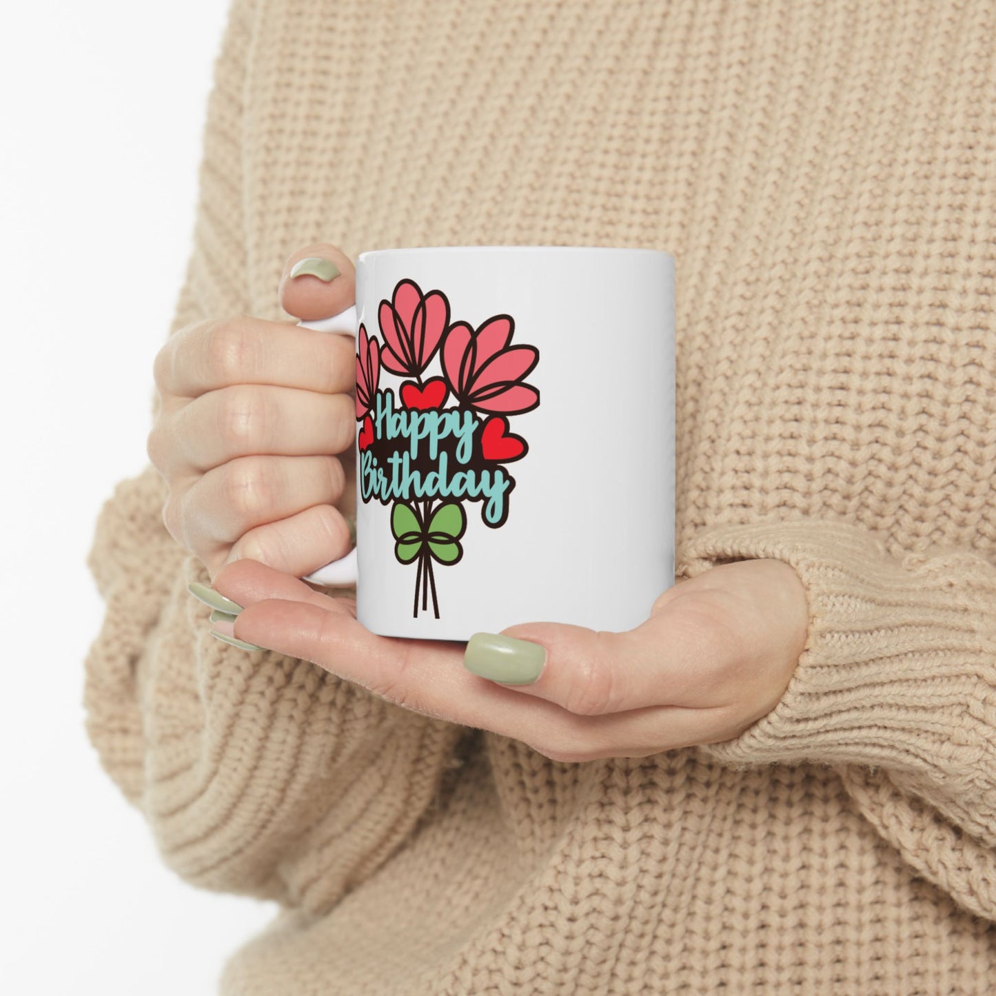 Birthday Mug - Flower Bouquet Hearts