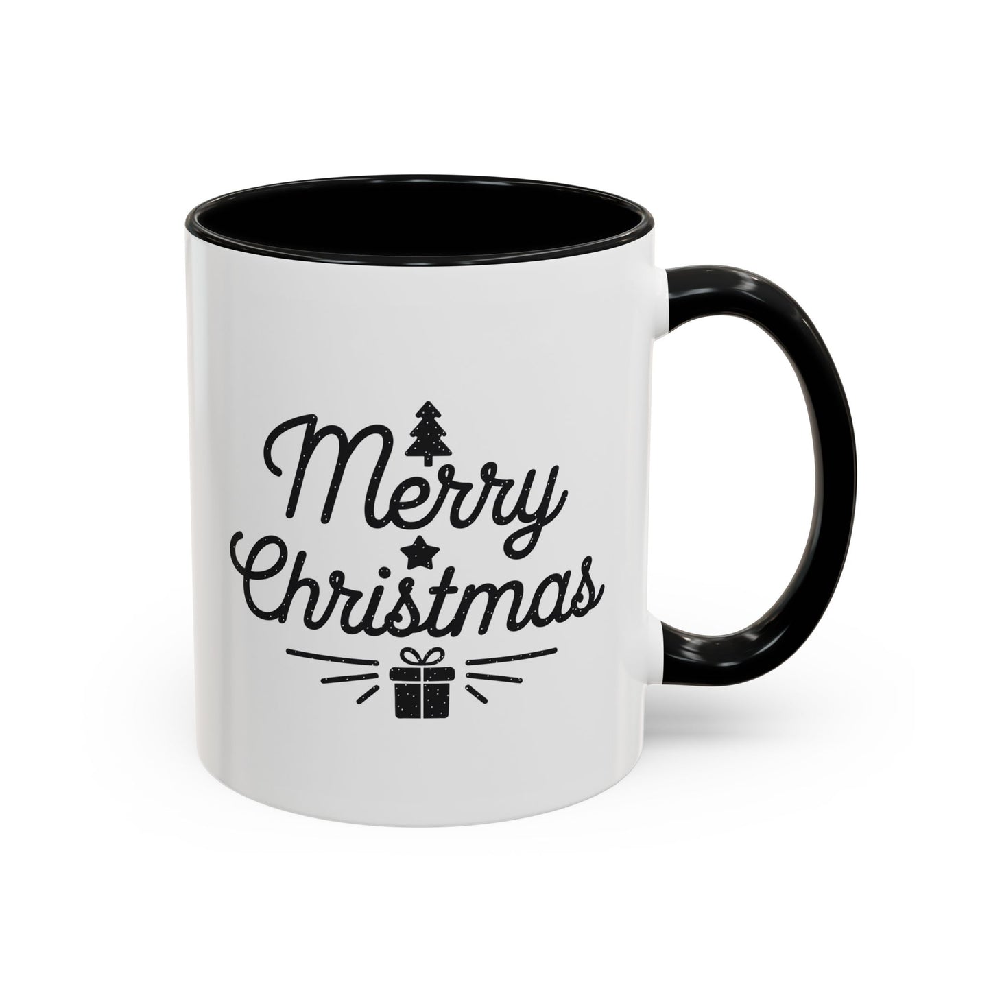 Christmas Mug - Merry Christmas Black Text Tree Star Present