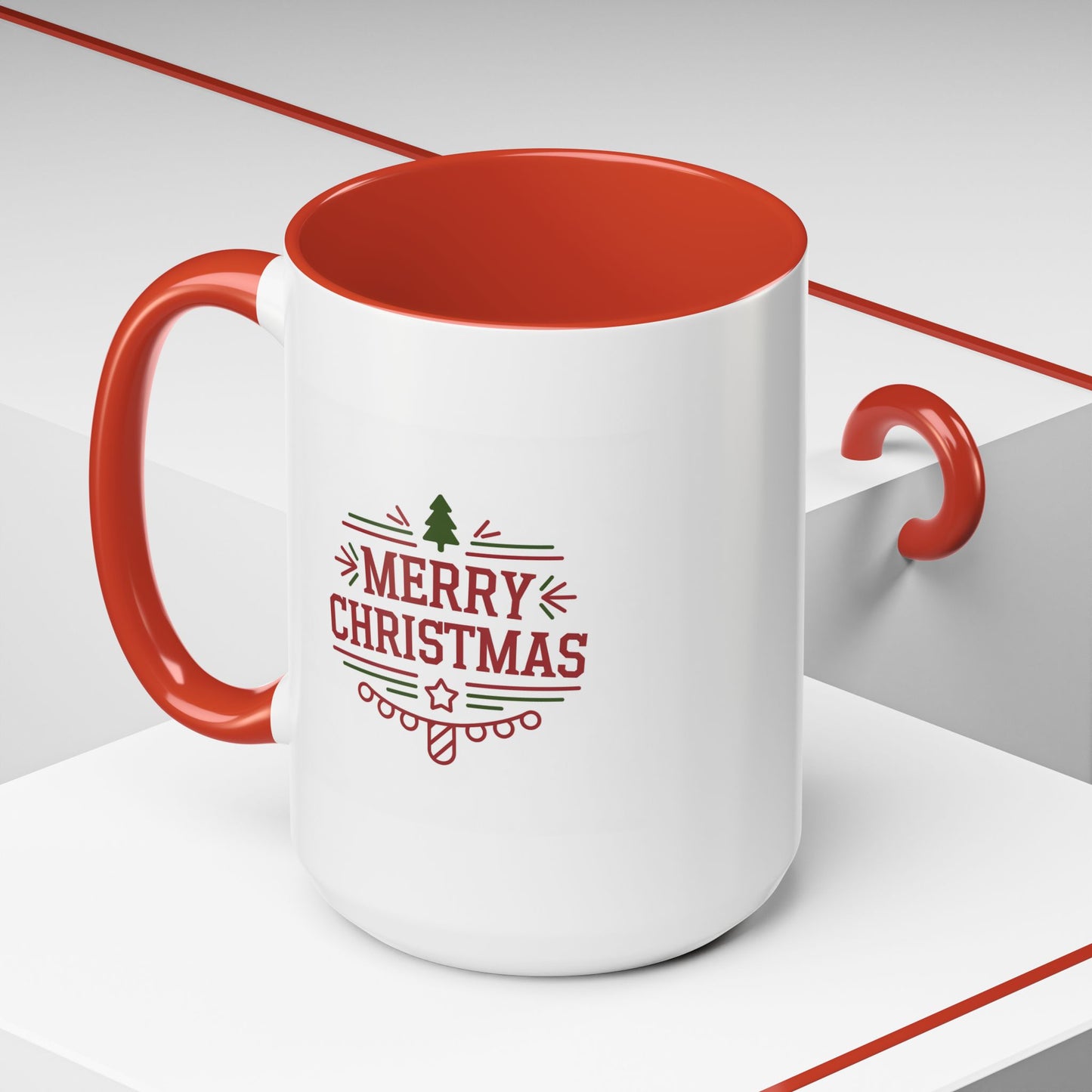 Christmas Mug - Merry Christmas Maroon Text Tree Star