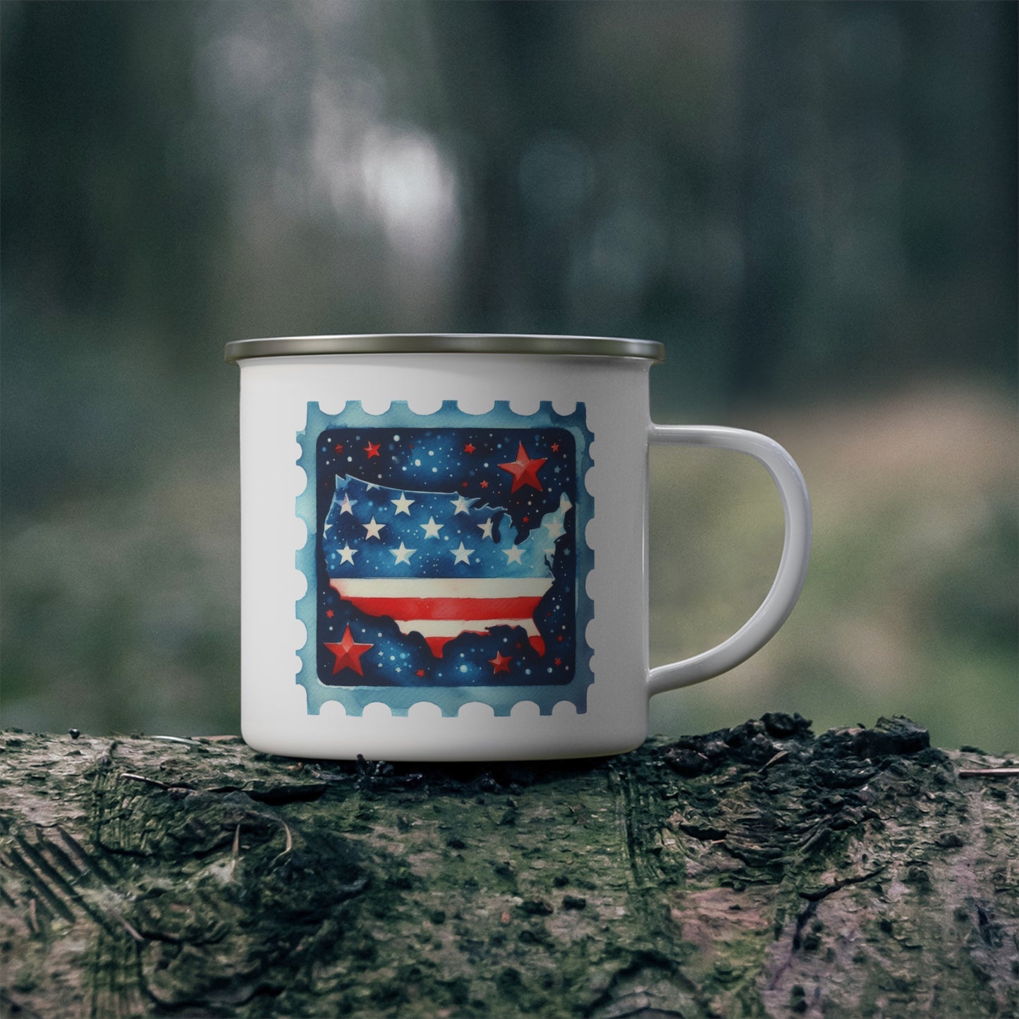4th of July Mug - America Landscape Stamp