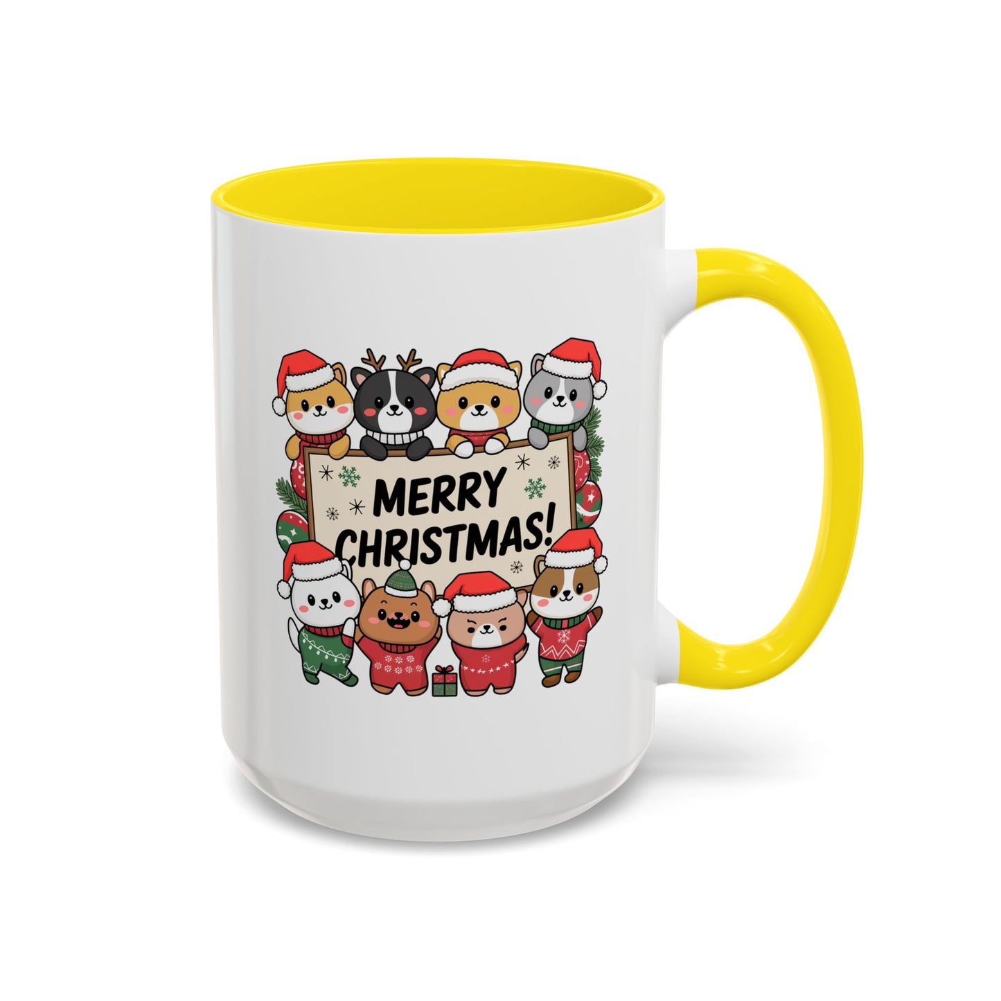 Christmas Mug - Merry Christmas Black Text Cute Animals