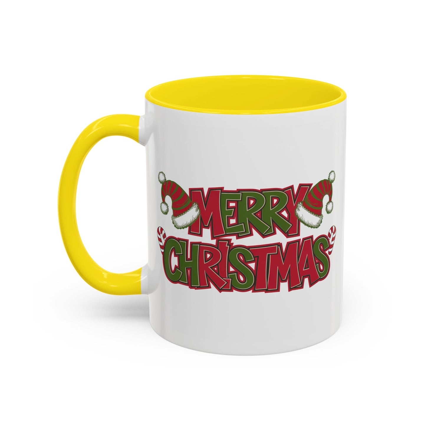 Christmas Mug - Merry Christmas Red & Green Text Hats Candy Canes