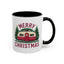 Christmas Mug - Merry Christmas Maroon Text Camper Trees