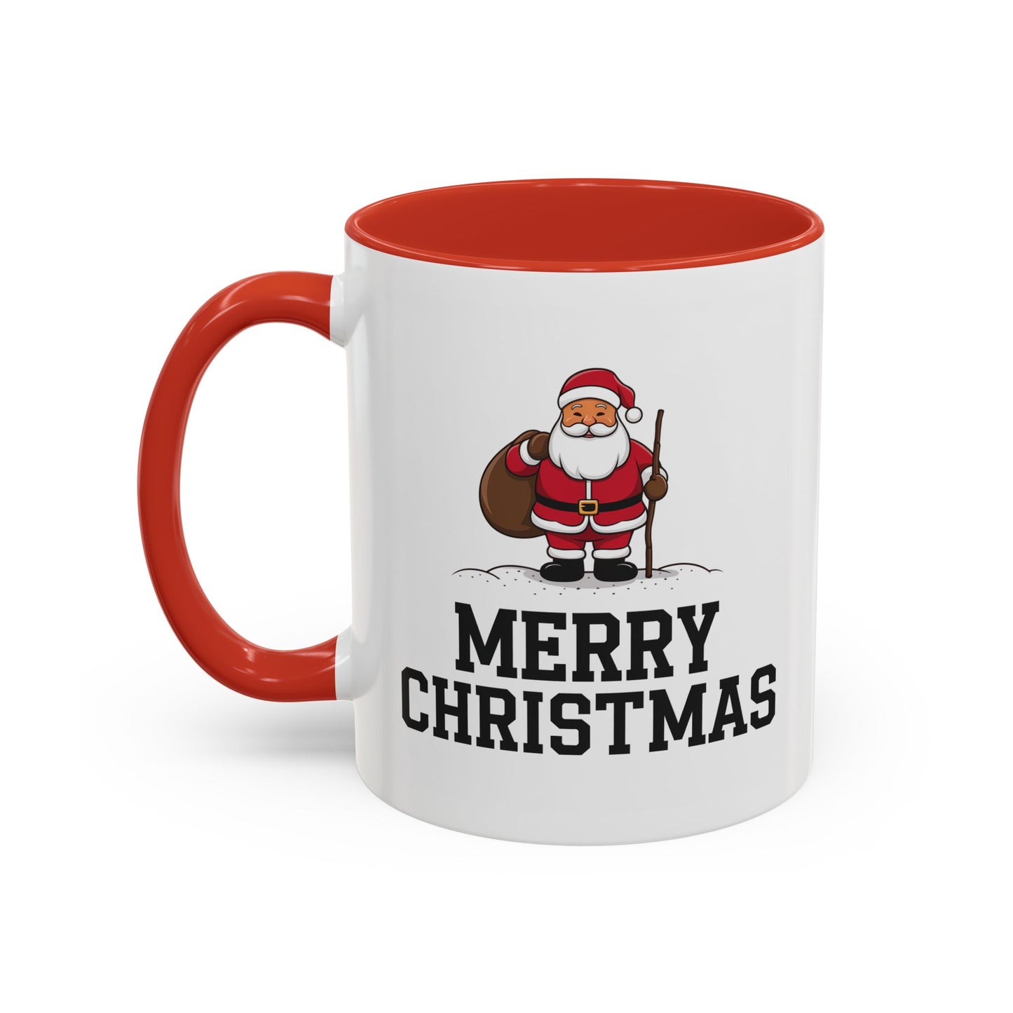 Christmas Mug - Merry Christmas Black Text Santa Walking