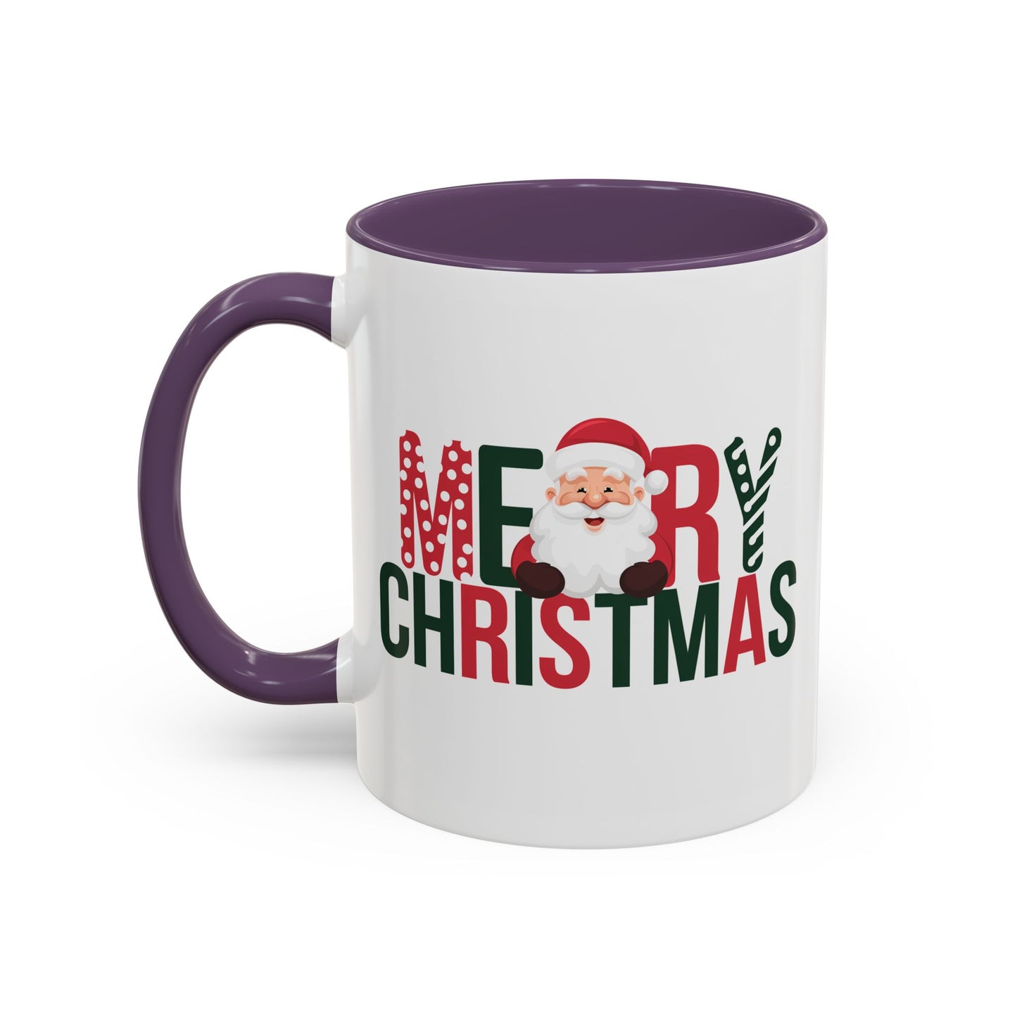 Christmas Mug - Merry Christmas Green & Red Text Santa