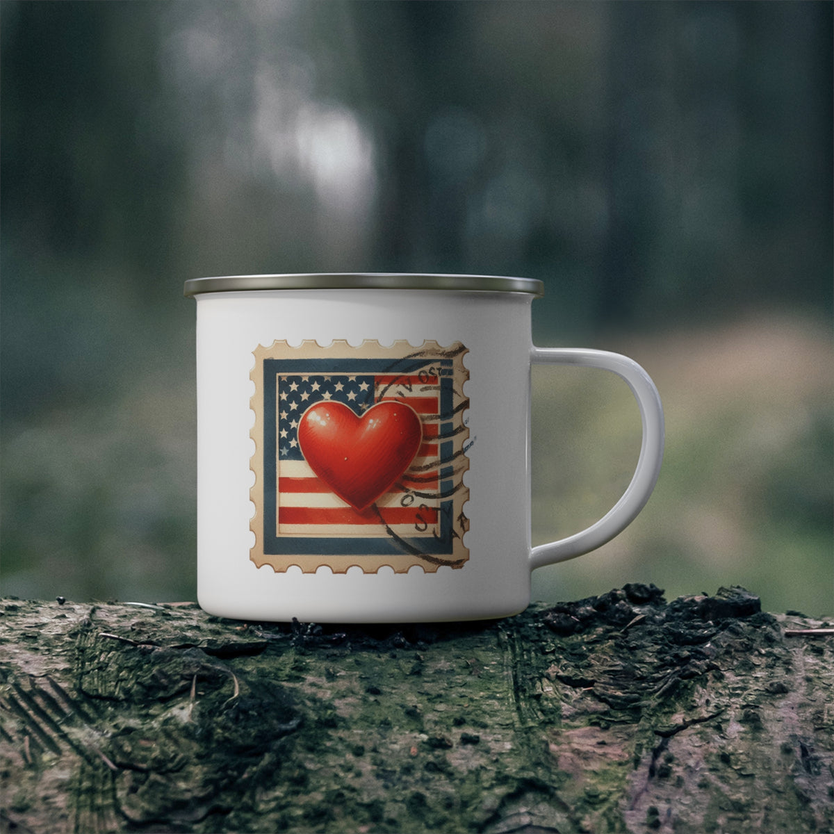 4th of July Mug - American Flag Red Heart Stamp