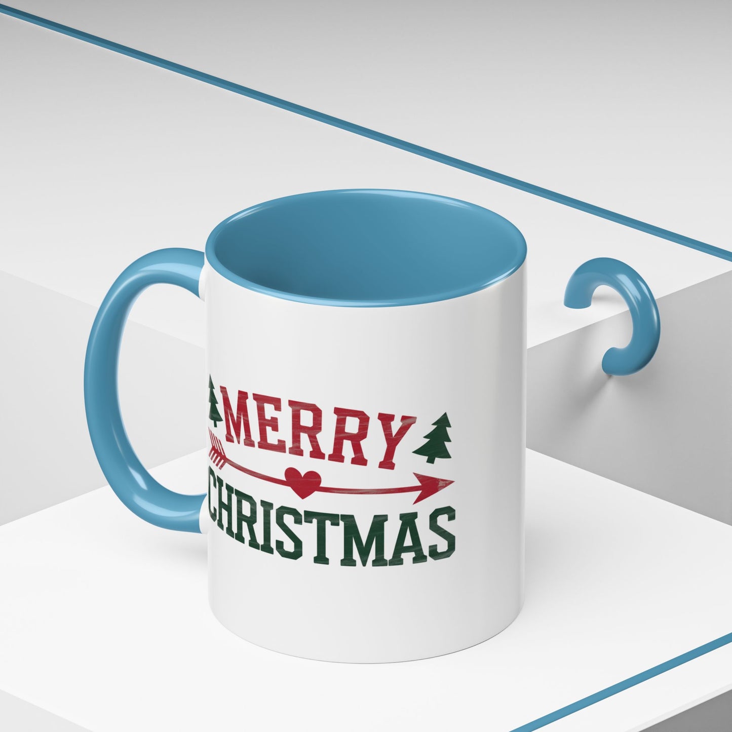 Christmas Mug - Merry Christmas Red & Green Text Heart Arrow Trees
