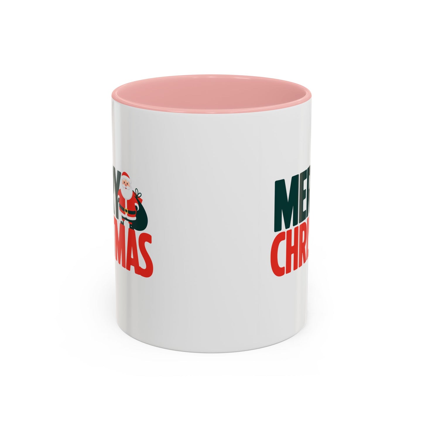 Christmas Mug - Merry Christmas Green & Red Text Santa Bag