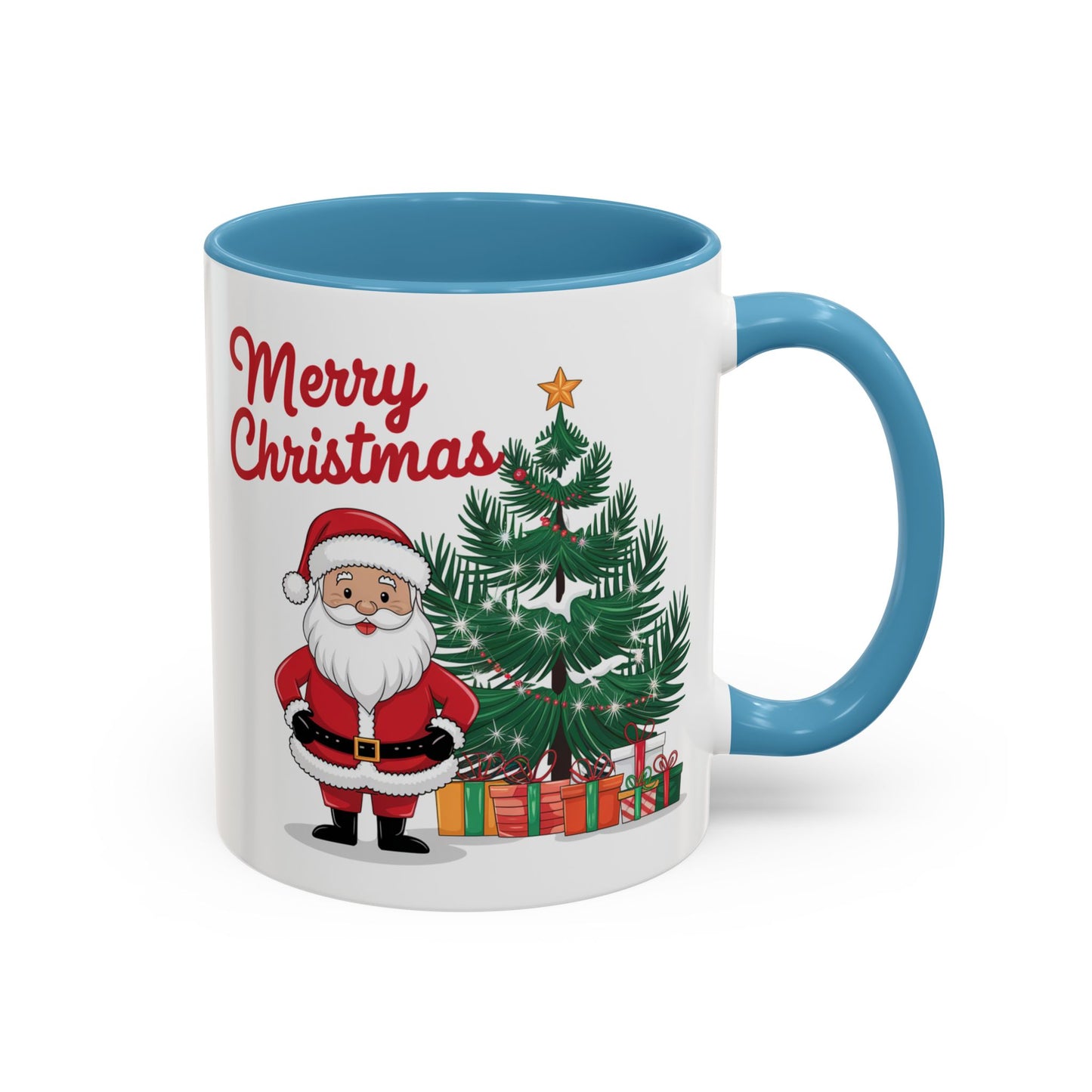 Christmas Mug - Merry Christmas Red Text Santa Tree Presents