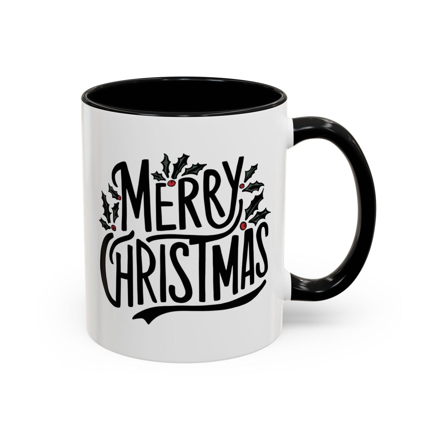 Christmas Mug - Merry Christmas Black Text Mistletoe